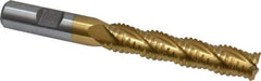 Interstate - 1/2" Diam, 2-1/2" LOC, 4 Flute Cobalt Roughing & Finishing Square End Mill - TiN Finish, 4-1/2" OAL, 1/2" Shank Diam, Weldon Shank, 30° Helix, Non-Centercutting - Apex Tool & Supply