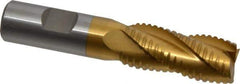 Interstate - 13/16" Diam, 1-7/8" LOC, 4 Flute Cobalt Roughing & Finishing Square End Mill - TiN Finish, 4-1/8" OAL, 3/4" Shank Diam, Weldon Shank, 30° Helix, Non-Centercutting - Apex Tool & Supply