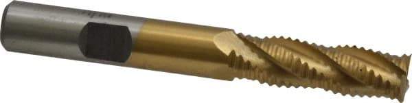 Interstate - 3/8" Diam, Coarse Pitch, 1-1/8" LOC, 4 Flute Cobalt Roughing Square End Mill - TiN Finish, 2-15/16" OAL, 3/8" Shank Diam, Single End, Centercutting - Apex Tool & Supply