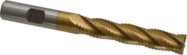 Interstate - 1/2" Diam, Coarse Pitch, 2-1/2" LOC, 4 Flute Cobalt Roughing Square End Mill - TiN Finish, 4-1/2" OAL, 1/2" Shank Diam, Single End, Centercutting - Apex Tool & Supply