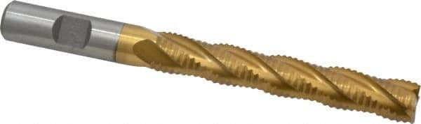 Interstate - 1/2" Diam, Coarse Pitch, 3" LOC, 4 Flute Cobalt Roughing Square End Mill - TiN Finish, 5" OAL, 1/2" Shank Diam, Single End, Centercutting - Apex Tool & Supply