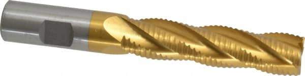 Interstate - 3/4" Diam, Coarse Pitch, 3" LOC, 4 Flute Cobalt Roughing Square End Mill - TiN Finish, 5-1/4" OAL, 3/4" Shank Diam, Single End, Centercutting - Apex Tool & Supply