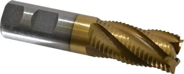 Interstate - 1" Diam, Coarse Pitch, 2" LOC, 5 Flute Cobalt Roughing Square End Mill - TiN Finish, 4-1/2" OAL, 1" Shank Diam, Single End, Centercutting - Apex Tool & Supply
