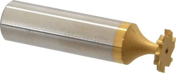 Made in USA - 1/2" Diam x 1/16" Face Width, Carbide-Tipped, 6 Teeth, Shank Connection Woodruff Keyseat Cutter - TiN Finish, 2-1/16" OAL x 1/2" Shank, Straight Teeth, ANSI 204, Old Standard 1 - Apex Tool & Supply