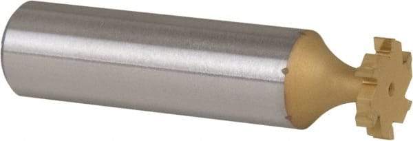 Made in USA - 1/2" Diam x 3/32" Face Width, Carbide-Tipped, 6 Teeth, Shank Connection Woodruff Keyseat Cutter - TiN Finish, 2-3/32" OAL x 1/2" Shank, Straight Teeth, ANSI 304, Old Standard 2 - Apex Tool & Supply