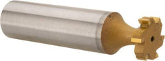 Made in USA - 1/2" Diam x 1/8" Face Width, Carbide-Tipped, 6 Teeth, Shank Connection Woodruff Keyseat Cutter - TiN Finish, 2-1/8" OAL x 1/2" Shank, Straight Teeth, ANSI 404, Old Standard 3 - Apex Tool & Supply