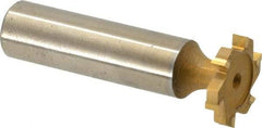 Made in USA - 3/4" Diam x 1/8" Face Width, Carbide-Tipped, 6 Teeth, Shank Connection Woodruff Keyseat Cutter - TiN Finish, 2-1/8" OAL x 1/2" Shank, Straight Teeth, ANSI 406, Old Standard 7 - Apex Tool & Supply