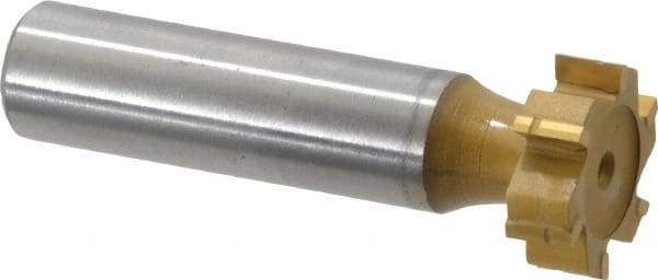 Made in USA - 3/4" Diam x 1/4" Face Width, Carbide-Tipped, 6 Teeth, Shank Connection Woodruff Keyseat Cutter - TiN Finish, 2-1/4" OAL x 1/2" Shank, Straight Teeth, ANSI 806, Old Standard 91 - Apex Tool & Supply