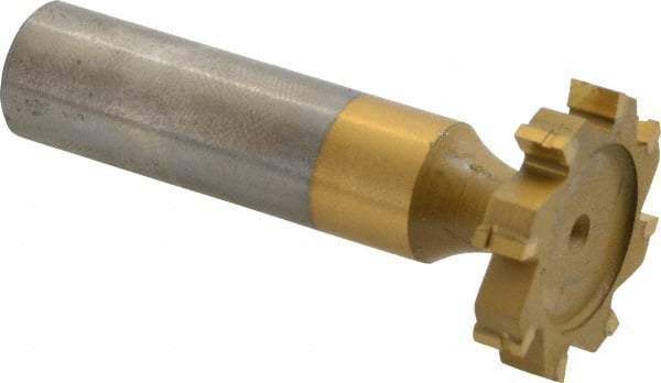 Made in USA - 1" Diam x 3/16" Face Width, Carbide-Tipped, 8 Teeth, Shank Connection Woodruff Keyseat Cutter - TiN Finish, 2-3/16" OAL x 1/2" Shank, Straight Teeth, ANSI 608, Old Standard 13 - Apex Tool & Supply