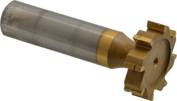 Made in USA - 1" Diam x 1/4" Face Width, Carbide-Tipped, 8 Teeth, Shank Connection Woodruff Keyseat Cutter - TiN Finish, 2-1/4" OAL x 1/2" Shank, Straight Teeth, ANSI 808, Old Standard 15 - Apex Tool & Supply