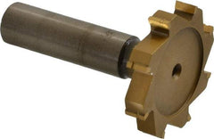 Made in USA - 1-1/2" Diam x 1/4" Face Width, Carbide-Tipped, 8 Teeth, Shank Connection Woodruff Keyseat Cutter - TiN Finish, 2-1/4" OAL x 1/2" Shank, Straight Teeth, ANSI 812, Old Standard 24 - Apex Tool & Supply