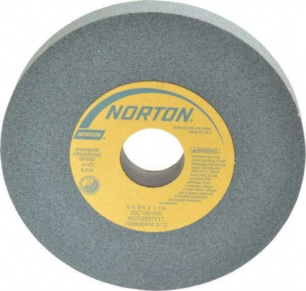 Norton - 6" Diam x 1-1/4" Hole x 3/4" Thick, I Hardness, 100 Grit Surface Grinding Wheel - Silicon Carbide, Type 1, Fine Grade, 4,140 Max RPM, Vitrified Bond, No Recess - Apex Tool & Supply