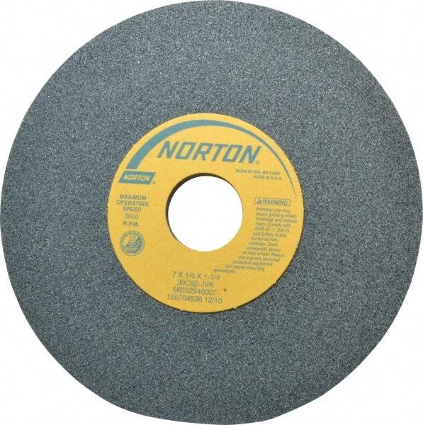 Norton - 7" Diam x 1-1/4" Hole x 1/4" Thick, J Hardness, 80 Grit Surface Grinding Wheel - Silicon Carbide, Type 1, Medium Grade, 3,600 Max RPM, Vitrified Bond, No Recess - Apex Tool & Supply