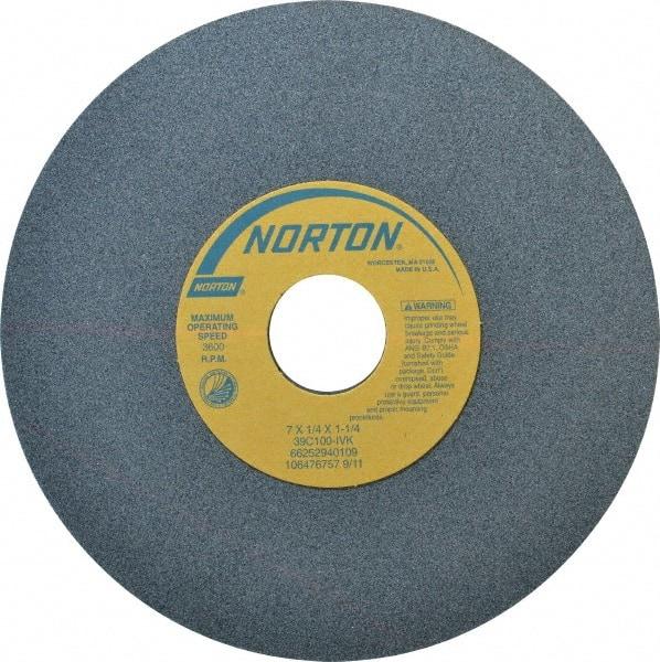 Norton - 7" Diam x 1-1/4" Hole x 1/4" Thick, I Hardness, 100 Grit Surface Grinding Wheel - Silicon Carbide, Type 1, Fine Grade, 3,600 Max RPM, Vitrified Bond, No Recess - Apex Tool & Supply