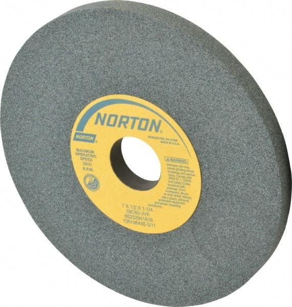 Norton - 7" Diam x 1-1/4" Hole x 1/2" Thick, J Hardness, 80 Grit Surface Grinding Wheel - Silicon Carbide, Type 1, Medium Grade, 3,600 Max RPM, Vitrified Bond, No Recess - Apex Tool & Supply
