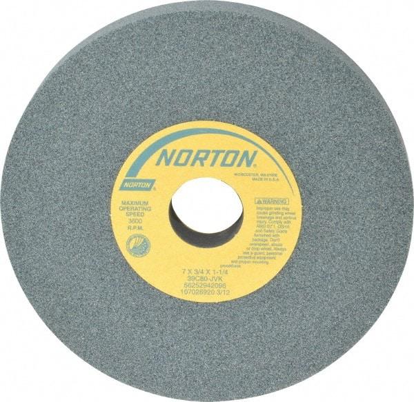 Norton - 7" Diam x 1-1/4" Hole x 3/4" Thick, J Hardness, 80 Grit Surface Grinding Wheel - Silicon Carbide, Type 1, Medium Grade, 3,600 Max RPM, Vitrified Bond, No Recess - Apex Tool & Supply