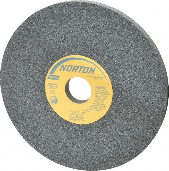 Norton - 8" Diam x 1-1/4" Hole x 1/2" Thick, I Hardness, 60 Grit Surface Grinding Wheel - Silicon Carbide, Type 1, Medium Grade, 3,600 Max RPM, Vitrified Bond, No Recess - Apex Tool & Supply