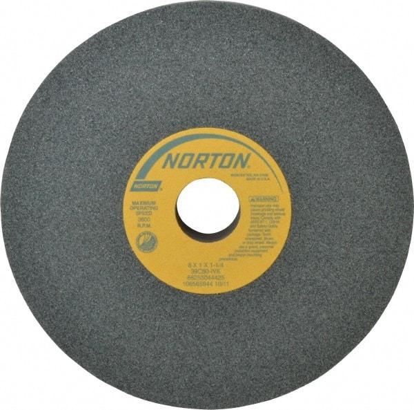 Norton - 8" Diam x 1-1/4" Hole x 1" Thick, I Hardness, 80 Grit Surface Grinding Wheel - Silicon Carbide, Type 1, Medium Grade, 3,600 Max RPM, Vitrified Bond, No Recess - Apex Tool & Supply