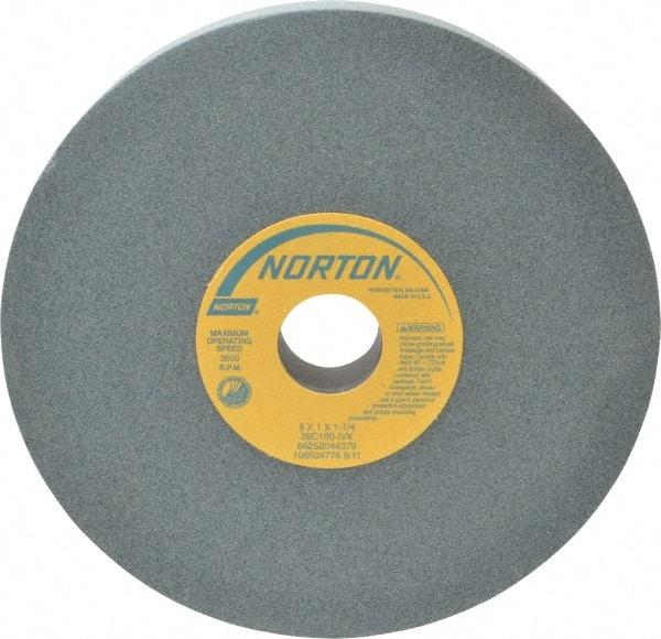 Norton - 8" Diam x 1-1/4" Hole x 1" Thick, I Hardness, 100 Grit Surface Grinding Wheel - Silicon Carbide, Type 1, Fine Grade, 3,600 Max RPM, Vitrified Bond, No Recess - Apex Tool & Supply