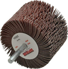 Superior Abrasives - 3" Diam x 2" Face Width, Fine Aluminum Oxide Coated Mounted Flap Wheel - 1/4" Shank Mount, 120 Grit, J Weighted Cloth Backing, 6,000 Max RPM - Apex Tool & Supply