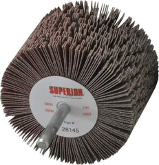 Superior Abrasives - 3" Diam x 2" Face Width, Very Fine Aluminum Oxide Coated Mounted Flap Wheel - 1/4" Shank Mount, 240 Grit, J Weighted Cloth Backing, 6,000 Max RPM - Apex Tool & Supply