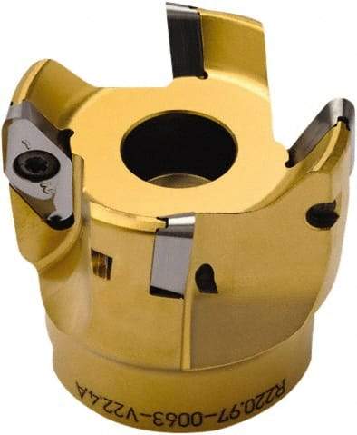 Seco - 2-1/2" Cut Diam, 0.394" Max Depth, 1" Arbor Hole, 4 Inserts, VPGX 2206 Insert Style, Indexable Copy Face Mill - 27,000 Max RPM, 2-1/4 High, Through Coolant - Apex Tool & Supply