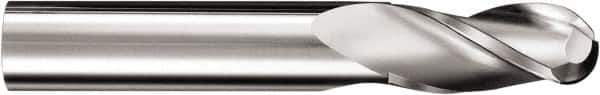 SGS - 25/64" Diam, 1" LOC, 3 Flute Solid Carbide Ball End Mill - TiN Finish, Single End, 2-3/4" OAL, 7/16" Shank Diam, Spiral Flute - Apex Tool & Supply