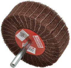 Superior Abrasives - 3" Diam x 1" Face Width, Medium Aluminum Oxide Coated Mounted Flap Wheel - 1/4" Shank Mount, 80 Grit, Interleaf, 8,000 Max RPM - Apex Tool & Supply