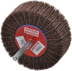 Superior Abrasives - 3" Diam x 1" Face Width, Fine Aluminum Oxide Coated Mounted Flap Wheel - 1/4" Shank Mount, 120 Grit, Interleaf, 8,000 Max RPM - Apex Tool & Supply