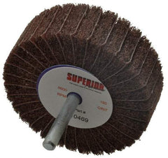 Superior Abrasives - 3" Diam x 1" Face Width, Very Fine Aluminum Oxide Coated Mounted Flap Wheel - 1/4" Shank Mount, 180 Grit, Interleaf, 8,000 Max RPM - Apex Tool & Supply