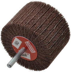 Superior Abrasives - 3" Diam x 2" Face Width, Medium Aluminum Oxide Coated Mounted Flap Wheel - 1/4" Shank Mount, 80 Grit, Interleaf, 8,000 Max RPM - Apex Tool & Supply