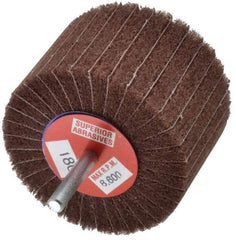 Superior Abrasives - 3" Diam x 2" Face Width, Very Fine Aluminum Oxide Coated Mounted Flap Wheel - 1/4" Shank Mount, 180 Grit, Interleaf, 8,000 Max RPM - Apex Tool & Supply