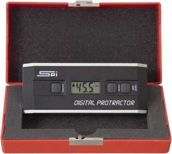SPI - 360° Measuring Range, Dial Protractor - Accuracy Up to 0.10 at 0 -10 and 0.10 at 80 to 90°, 1.5V Battery Included - Apex Tool & Supply