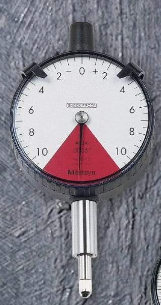 Mitutoyo - 1.6mm Range, 80-0-80 Dial Reading, 0.02mm Graduation Dial Drop Indicator - 2-1/8" Dial, 2mm Range per Revolution, 0.016mm Accuracy - Apex Tool & Supply