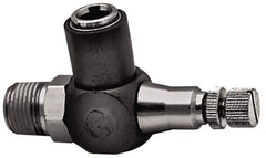 Norgren - 1/2" Tube Inlet x 1/2" NPTF Outlet Right Angle Adjustable Flow Control Valve - 5 to 150 psi, Needle Valve & Thermoplastic Material - Apex Tool & Supply