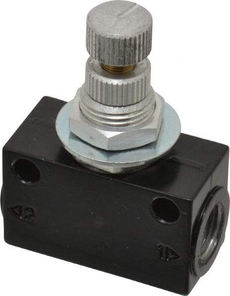 Norgren - 1/8" NPT Inlet x 1/8" NPT Outlet In-Line Flow Control Valve - 15 to 145 psi, Needle Valve & Aluminum Material - Apex Tool & Supply