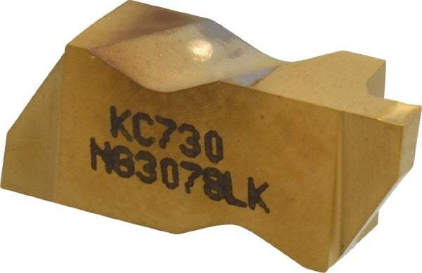 Kennametal - 3078NG K Grade KC730, 1.98mm Cutting Width Carbide Grooving Insert - 2.39mm Max Depth of Cut, Left Hand, 0.19mm Corner Radius, TiN Finish - Apex Tool & Supply