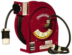 Reelcraft - 12 AWG, 45' Cable Length, Cord & Cable Reel with Twist Lock Receptacle End - 1 Outlet, NEMA L5-20R, 20 Amps, 125 Volts, SJEOOW Cable, Red Reel - Apex Tool & Supply