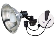 Made in USA - 18 AWG, 20' Cable Length, Cord & Cable Reel with Incandescent Hand Lamp End - 0 Outlets, 15 Amps, 110/115 Volts, SJT Cable, White/Black Reel - Apex Tool & Supply