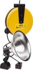 Made in USA - 18 AWG, 50' Cable Length, Cord & Cable Reel with Incandescent Hand Lamp End - 0 Outlets, 15 Amps, 110/115 Volts, SJT Cable, White/Black Reel - Apex Tool & Supply