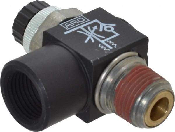 ARO/Ingersoll-Rand - 3/8" NPT x 3/8" NPT Right Angle Flow Control Valve - 0 to 150 psi & Brass Material - Apex Tool & Supply