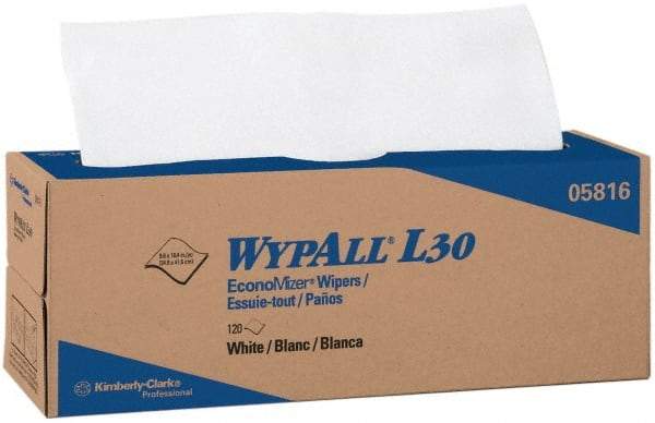 WypAll - L30 Dry General Purpose Wipes - Pop-Up, 9-3/4" x 16-3/8" Sheet Size, White - Apex Tool & Supply