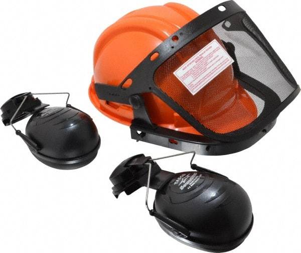 Tasco - Acrylonitrile Butadiene Styrene (ABS) Orange Ratchet Adjustment, Hard Hat & Mesh Screen Set with Muffs - 15-1/2" Wide x 6" High, Uncoated, Smoke Window - Apex Tool & Supply