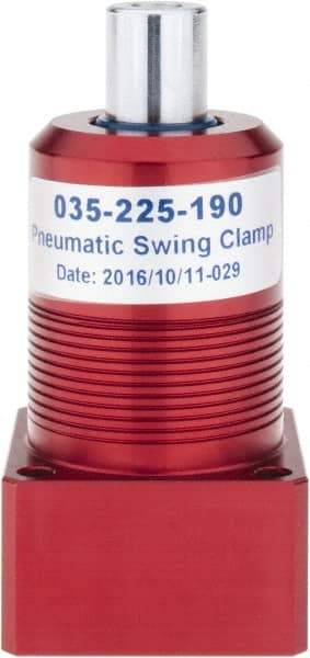 De-Sta-Co - 27 Lb Clamping Force, Right Hand Swing, 26.67mm Total Stroke, Double-Acting Pneumatic Swing Clamp - 10-32 Port, 66.55mm Body Length x 24.89mm Body Width, 0.55 Cu In, 100 Max psi - Apex Tool & Supply
