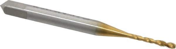 Emuge - #0-80 UNF 2 Flute 2B Bottoming Spiral Flute Tap - Cobalt, TiN Finish, 1.626" OAL, Right Hand Flute, Right Hand Thread, Series Enorm Z - Apex Tool & Supply
