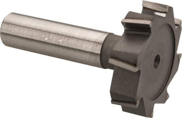 Made in USA - 1-1/2" Diam x 3/8" Face Width, Carbide-Tipped, 8 Teeth, Shank Connection Woodruff Keyseat Cutter - Uncoated, 2-3/8" OAL x 1/2" Shank, Staggered Teeth, ANSI 1212, Old Standard G - Apex Tool & Supply