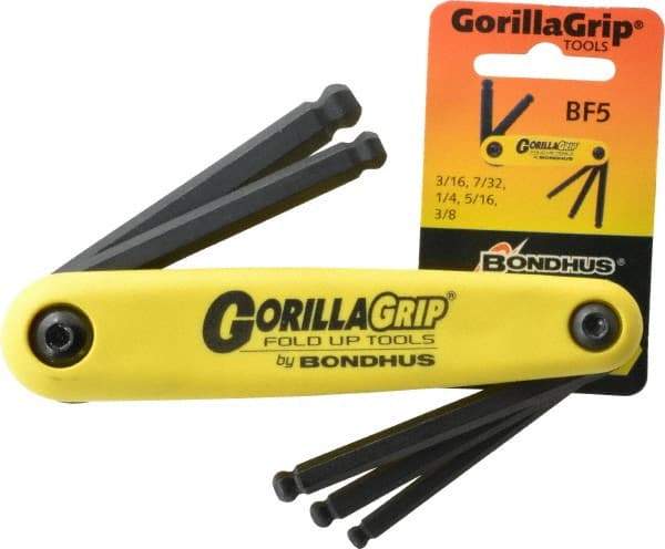Bondhus - 5 Piece Fold-Up Hex Key Set - Hex Range 3/16 to 3/8" - Apex Tool & Supply
