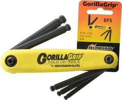 Bondhus - 5 Piece Fold-Up Hex Key Set - Hex Range 3/16 to 3/8" - Apex Tool & Supply