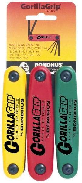 Bondhus - 24 Piece T9 to T40 Fold-Up Torx/Hex Combo Key Set - T9, T10, T15, T20, T25, T27, T30, T40 Torx Size - Apex Tool & Supply