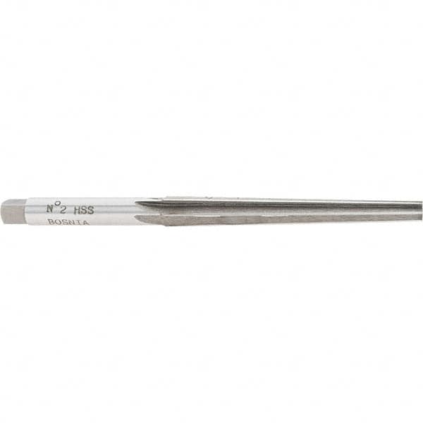 Interstate - 1/4" Small End, 0.38" Large End, 11/32" Shank, 3-1/8" Flute, Brown and Sharpe Taper Reamer #2 - Apex Tool & Supply